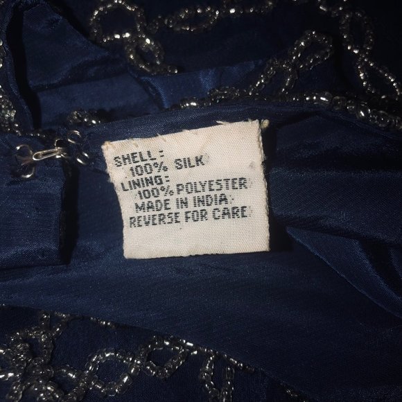 Vintage HARRISON MORGAN Sz 1X Women's Navy Silver Pearl Beaded Seashells Blouse - Picture 5 of 10